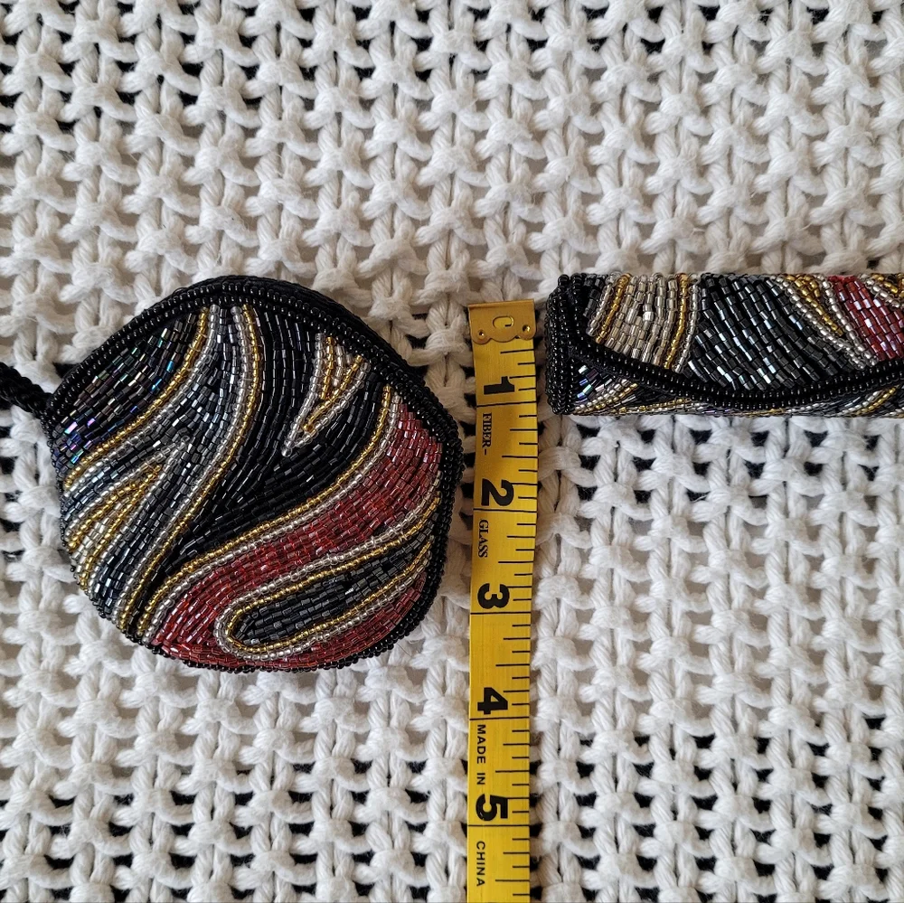 Vintage 80s Small Beaded Coin Purse/Pouch & Lipstick Case, Multicolor